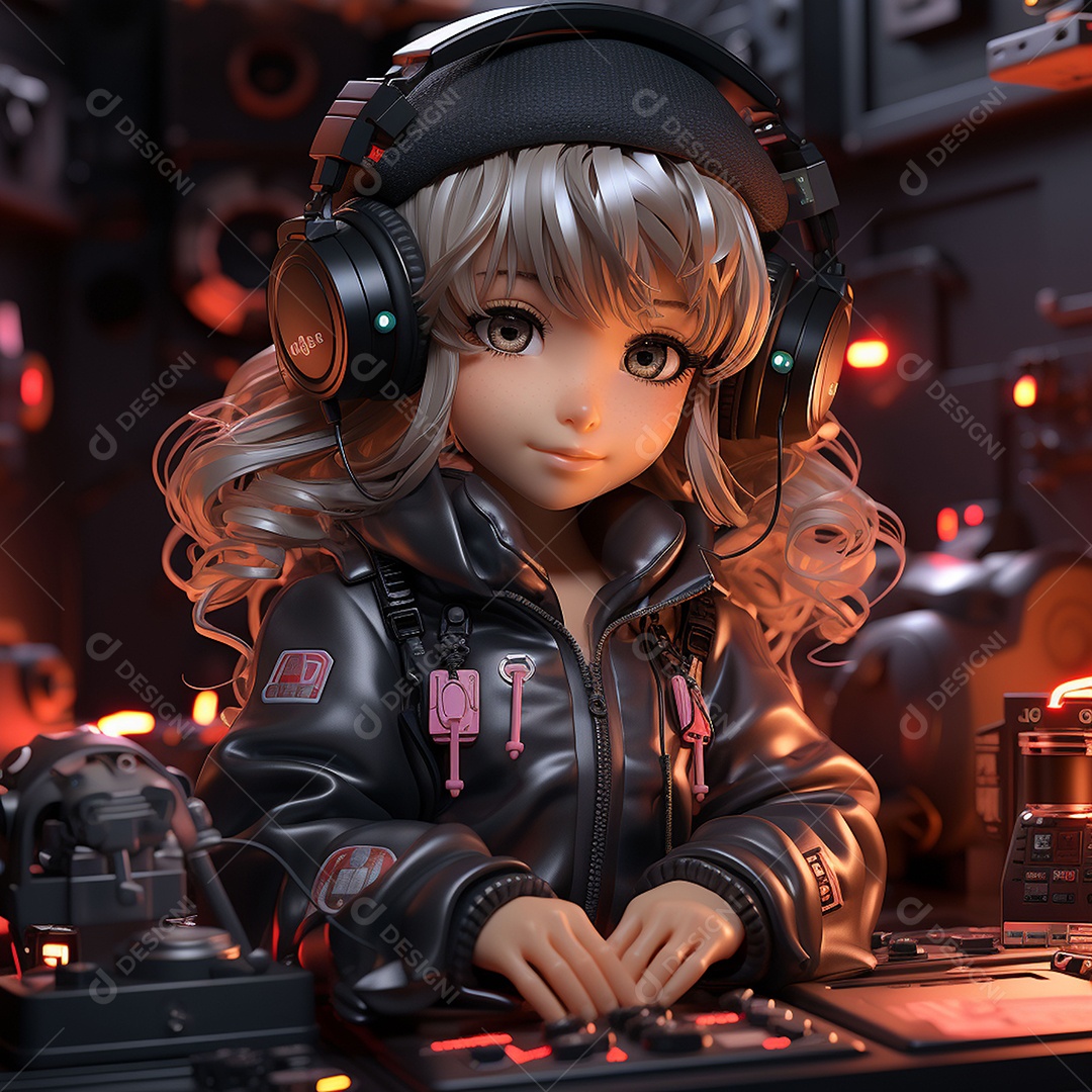 Garota chibi fofa dj 3D extremamente detalhada