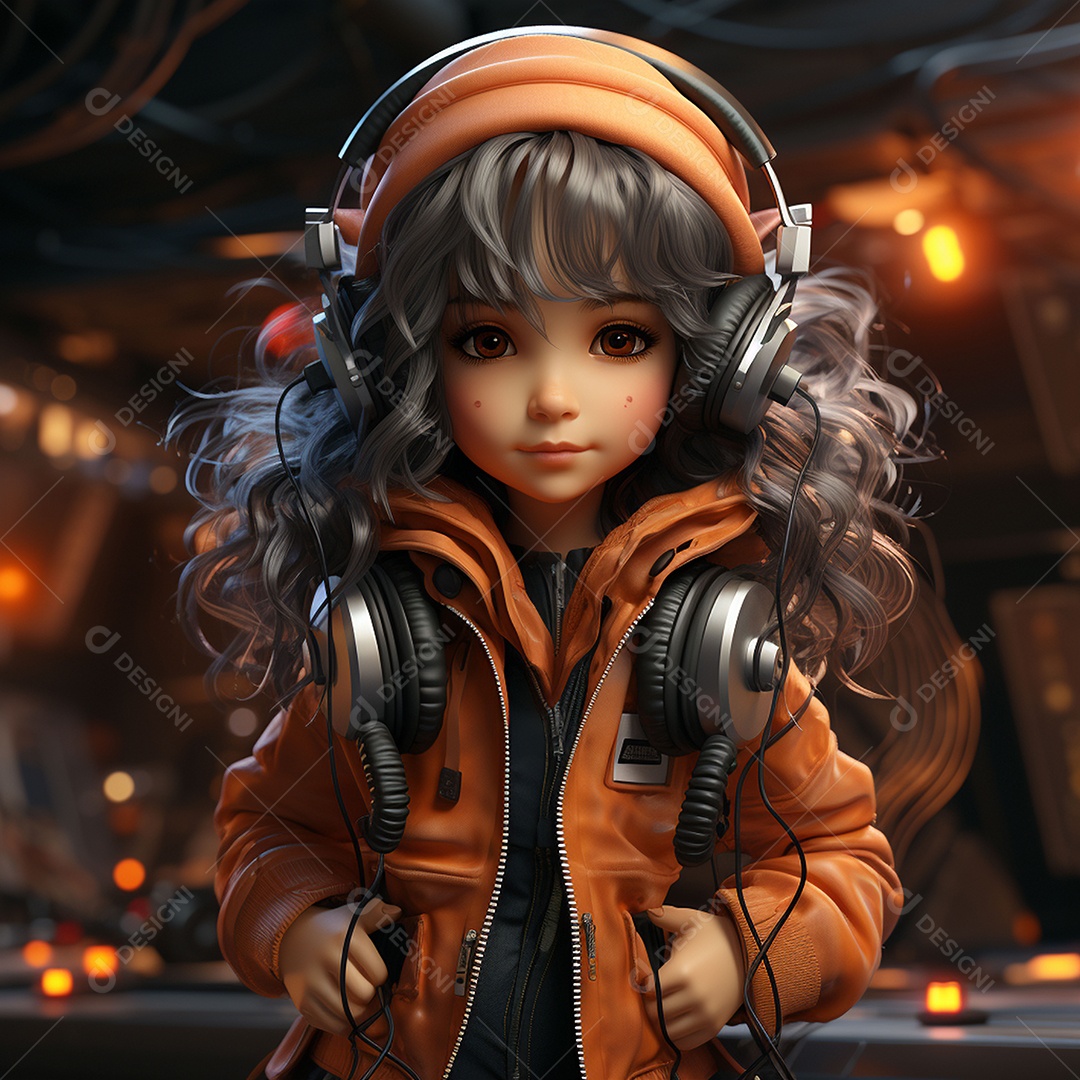 Garota chibi fofa dj 3D extremamente detalhada