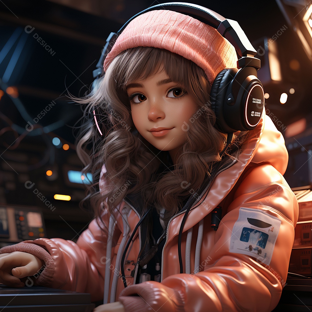 Garota chibi fofa dj 3D extremamente detalhada