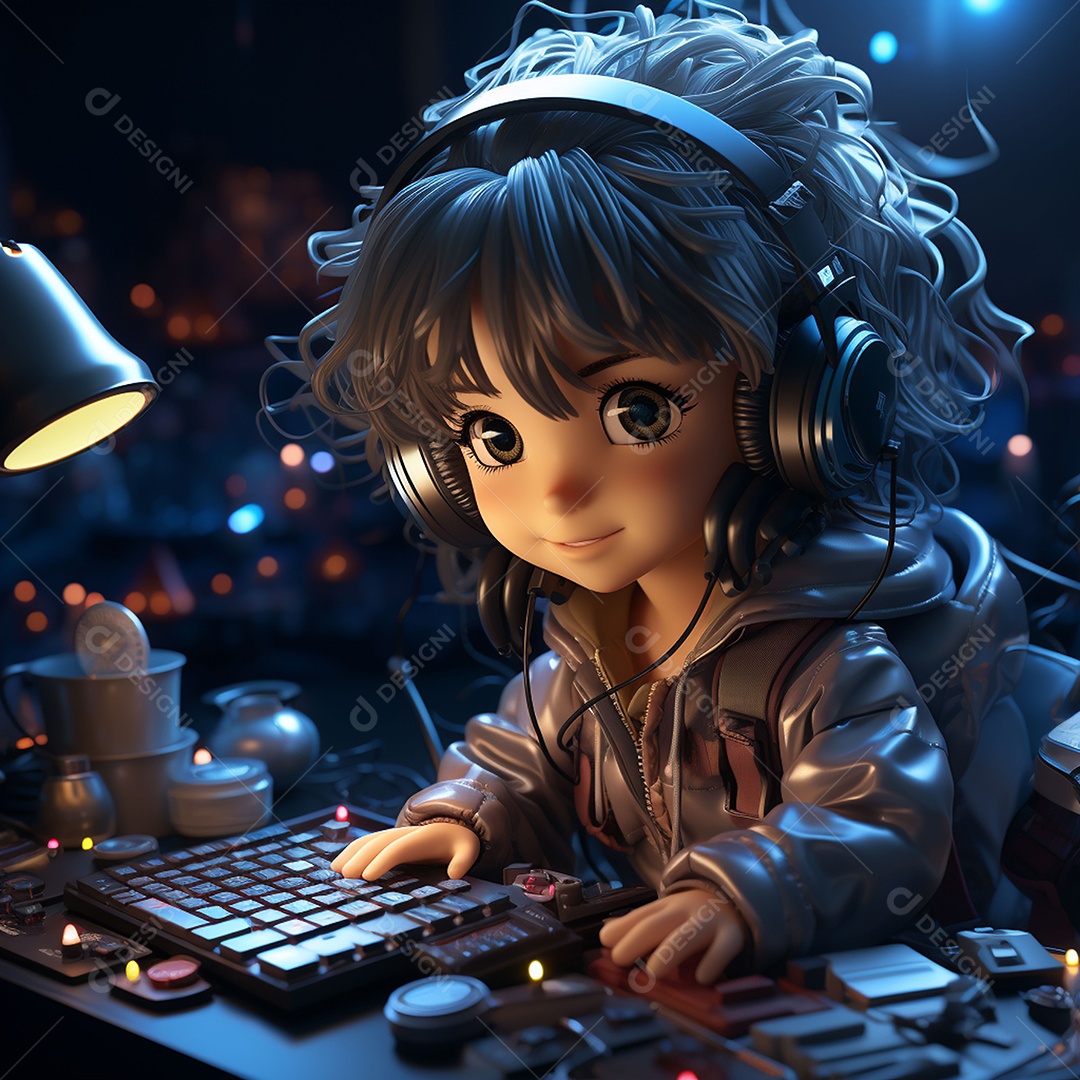 Garota chibi fofa dj 3D extremamente detalhada