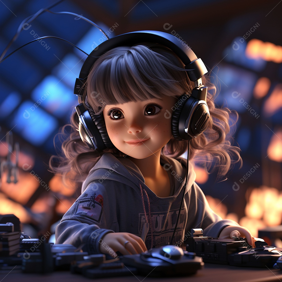 Garota chibi fofa dj 3D extremamente detalhada
