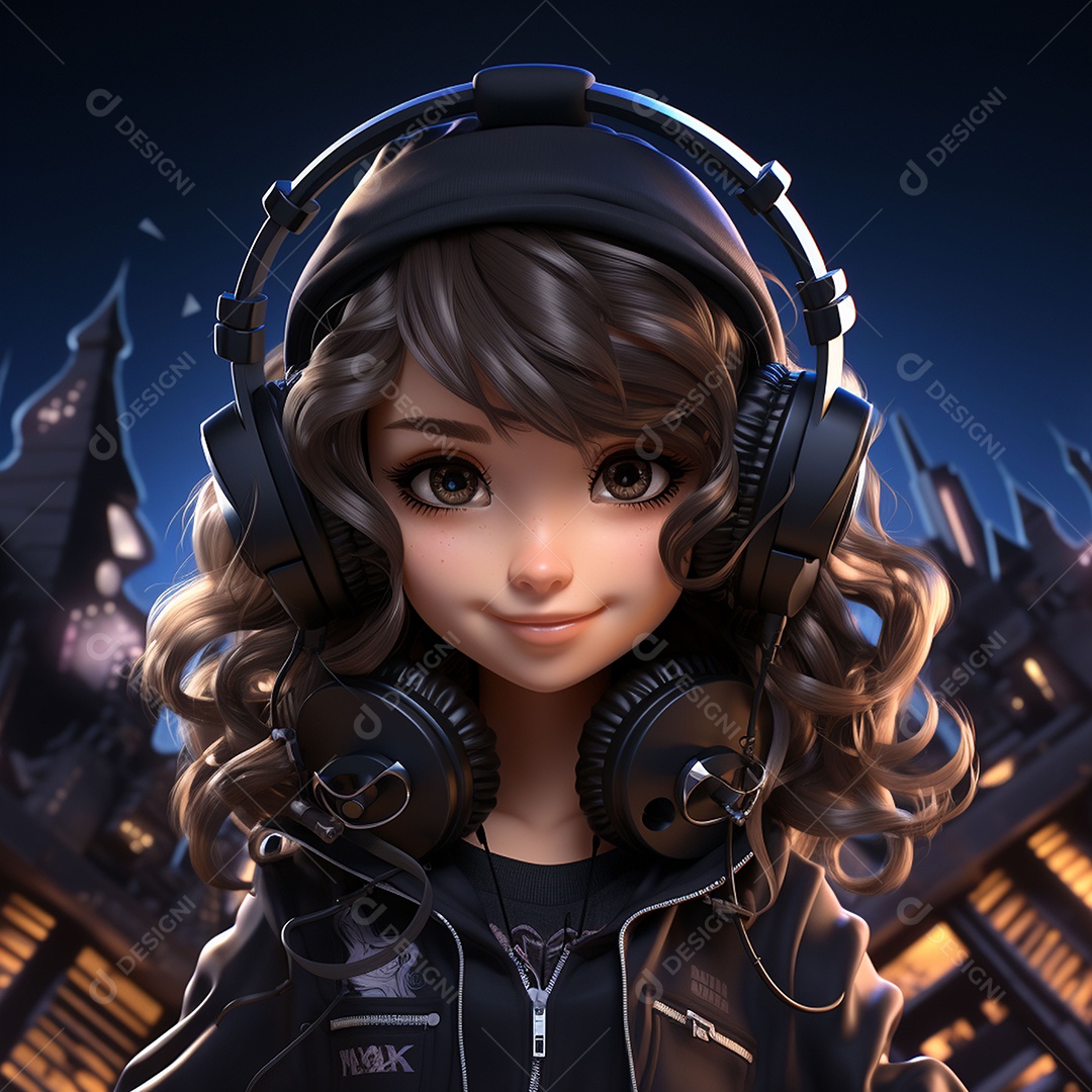 Garota chibi fofa dj 3D extremamente detalhada