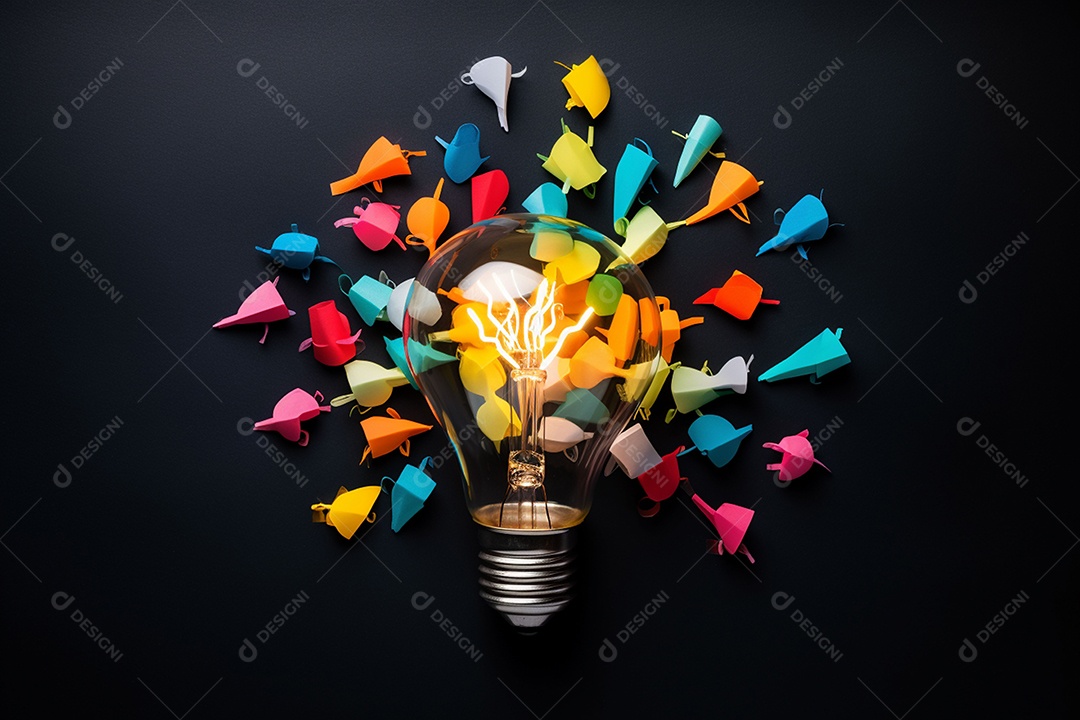 Composição criativa de flat lay com lâmpada