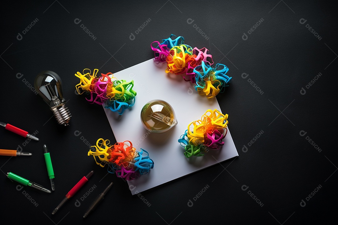 Composição criativa de flat lay com lâmpada