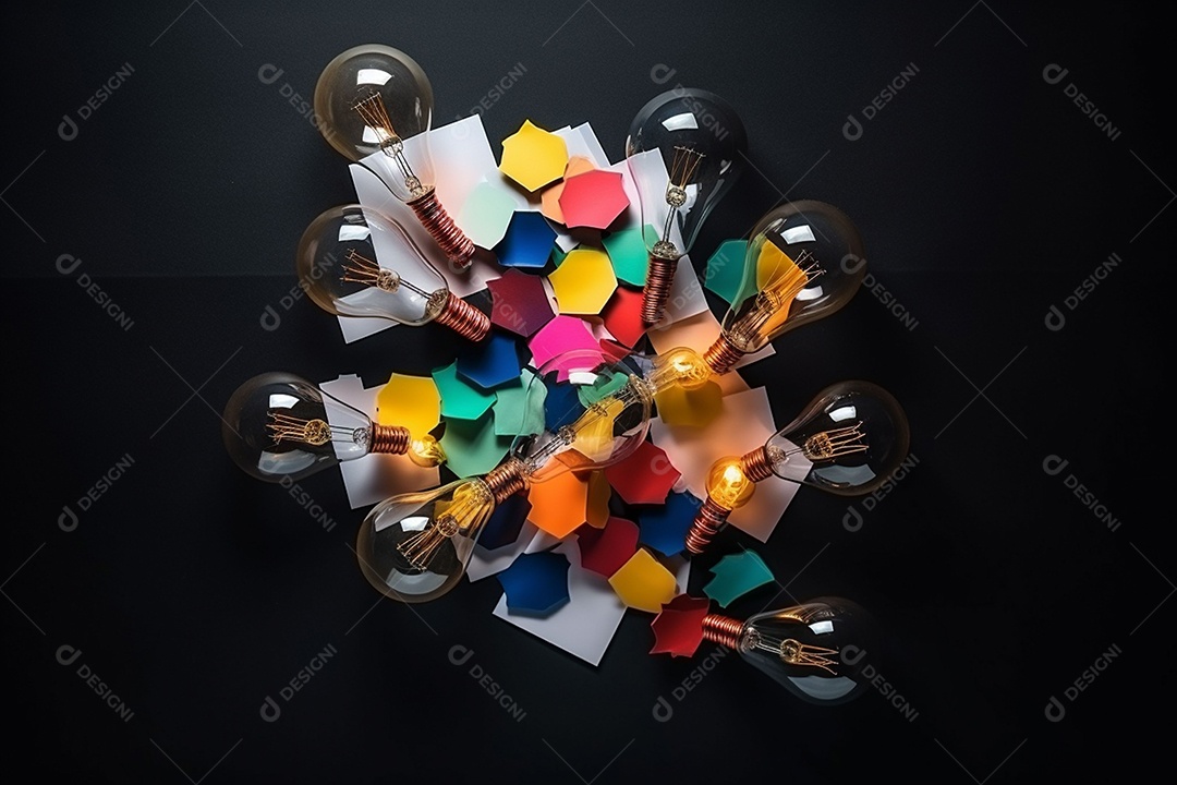 Composição criativa de flat lay com lâmpada