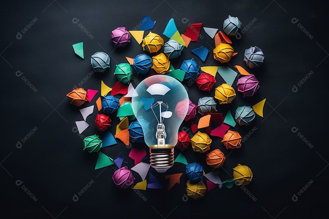 Composição criativa de flat lay com lâmpada