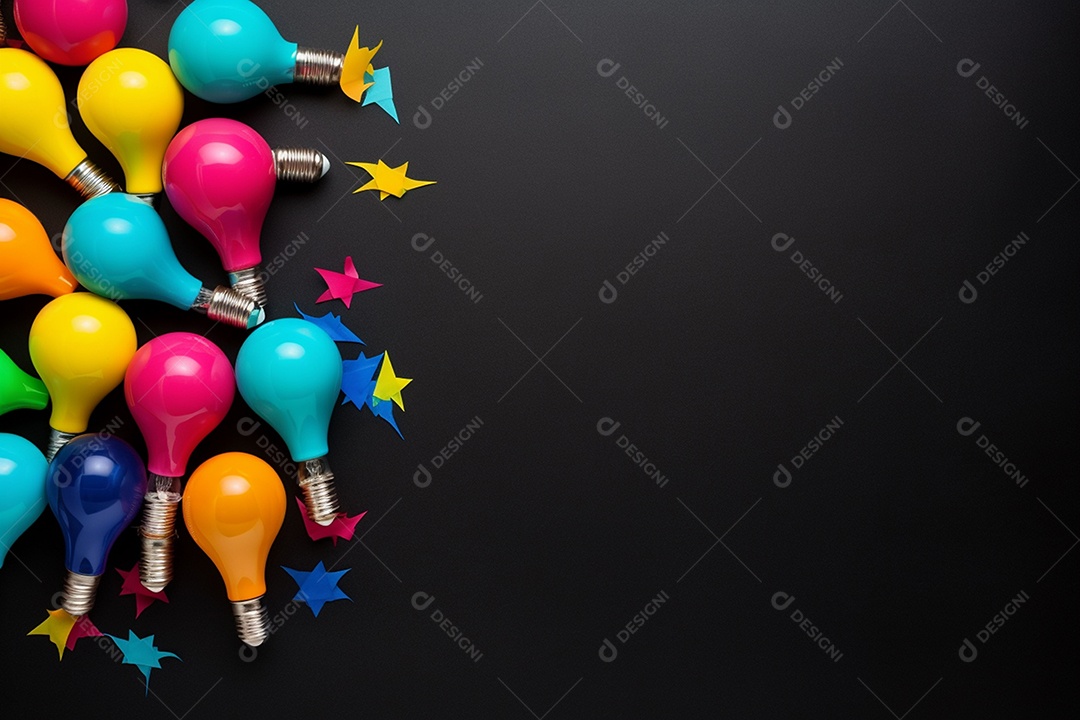 Composição criativa de flat lay com lâmpada