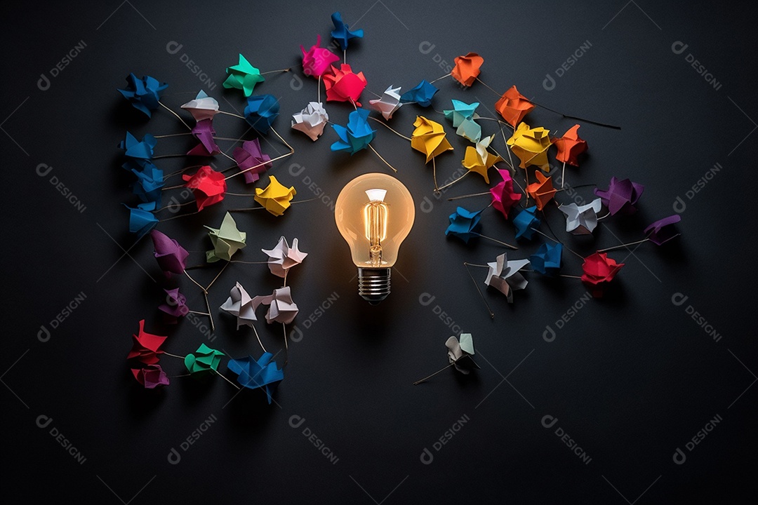 Composição criativa de flat lay com lâmpada