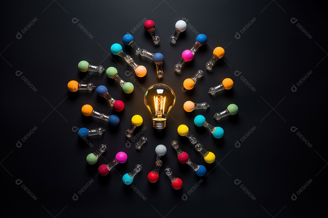 Composição criativa de flat lay com lâmpada