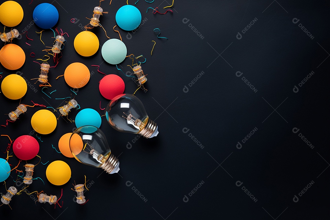 Composição criativa de flat lay com lâmpada