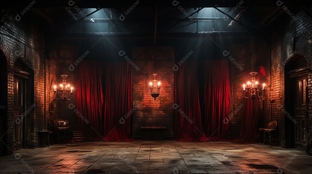 Paredes de tijolos de textura escuras nos bastidores do teatro