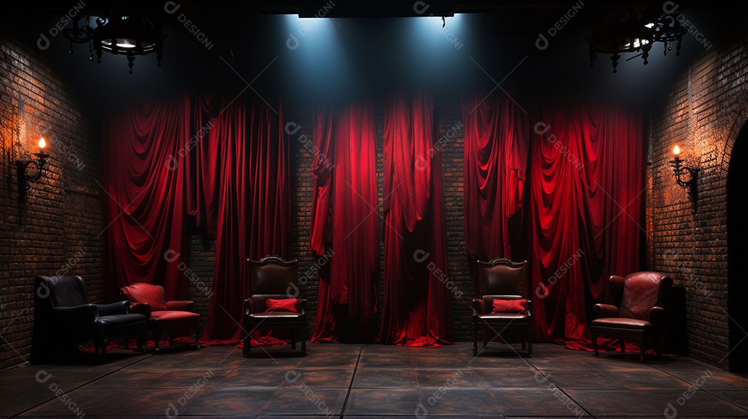 Paredes de tijolos de textura escuras nos bastidores do teatro