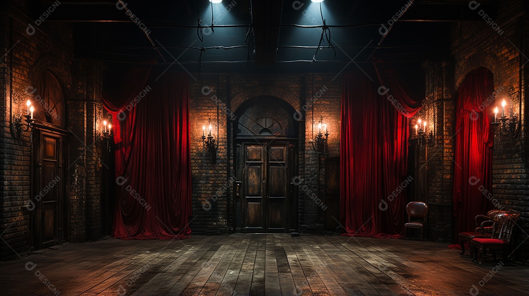 Paredes de tijolos de textura escuras nos bastidores do teatro