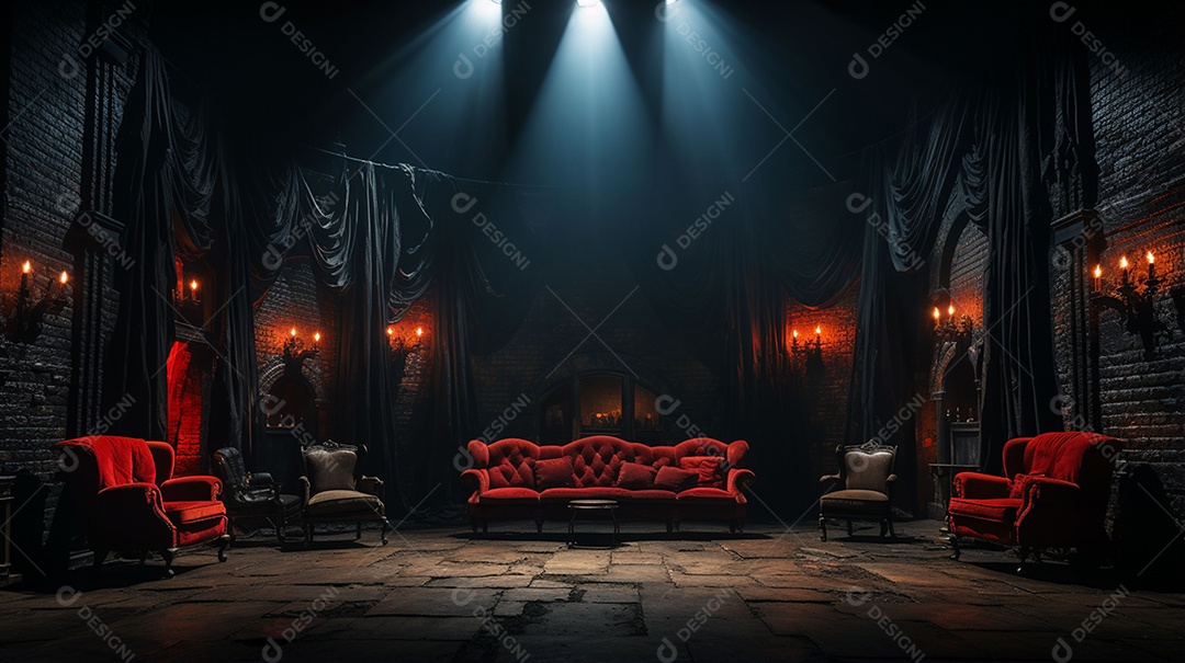 Paredes de tijolos de textura escuras nos bastidores do teatro