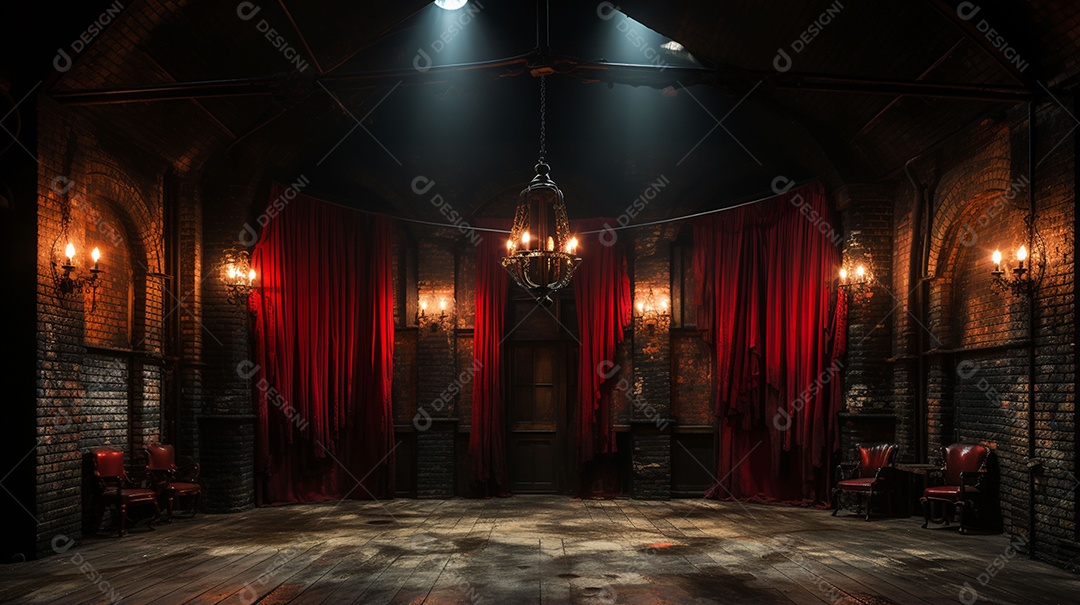 Paredes de tijolos de textura escuras nos bastidores do teatro