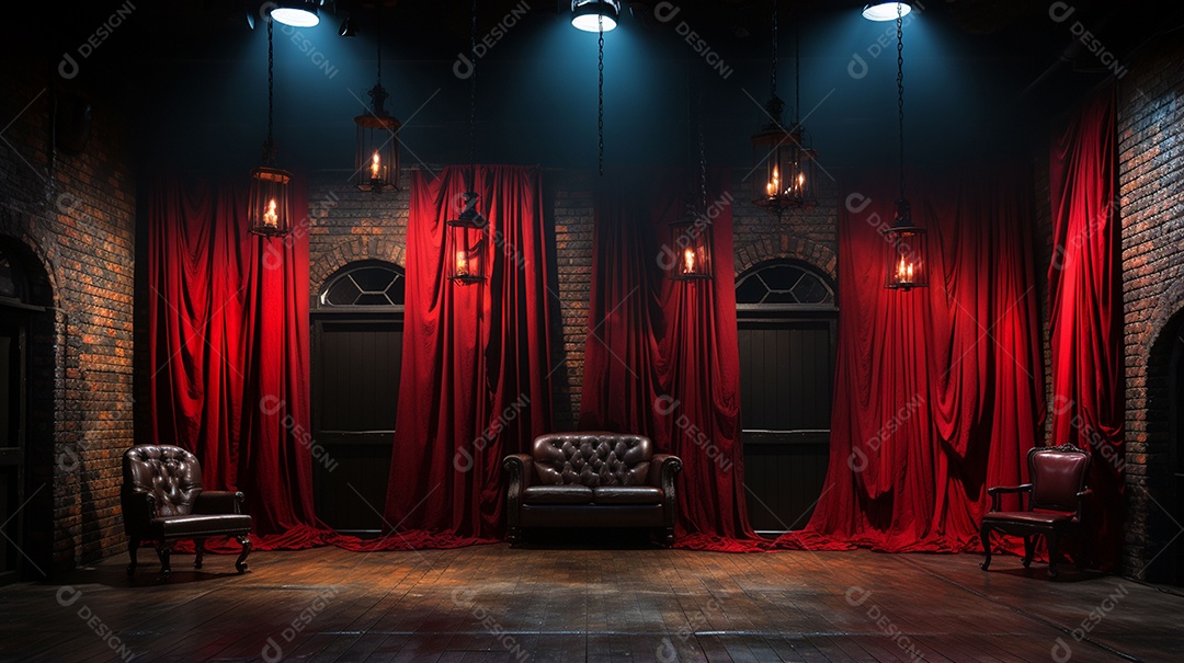 Paredes de tijolos de textura escuras nos bastidores do teatro