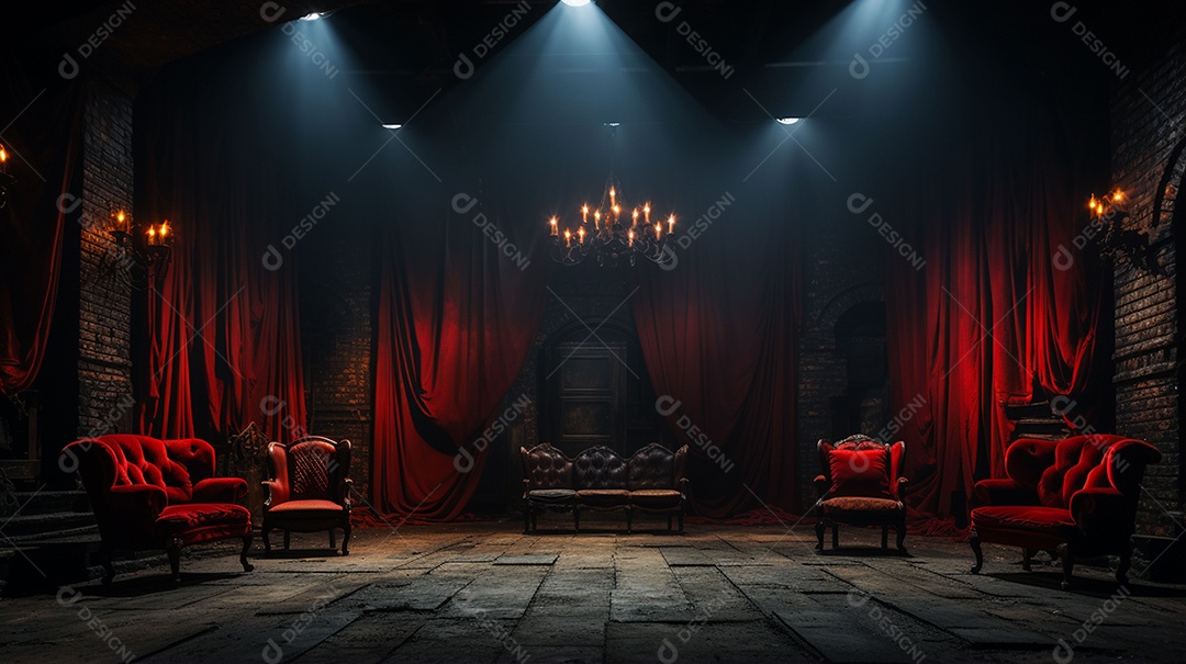 Paredes de tijolos de textura escuras nos bastidores do teatro