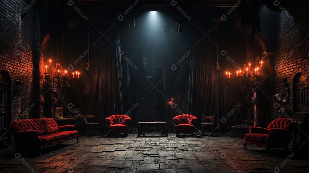 Paredes de tijolos de textura escuras nos bastidores do teatro