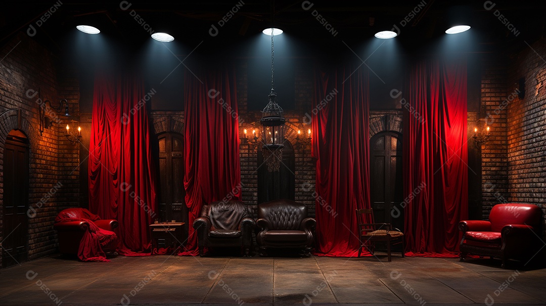 Paredes de tijolos de textura escuras nos bastidores do teatro