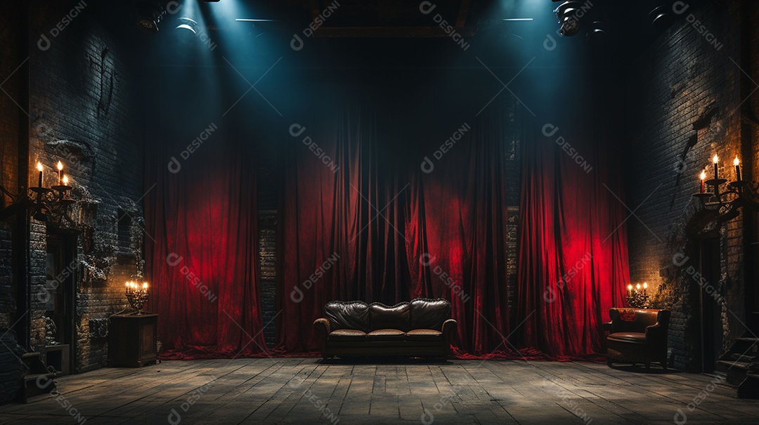 Paredes de tijolos de textura escuras nos bastidores do teatro