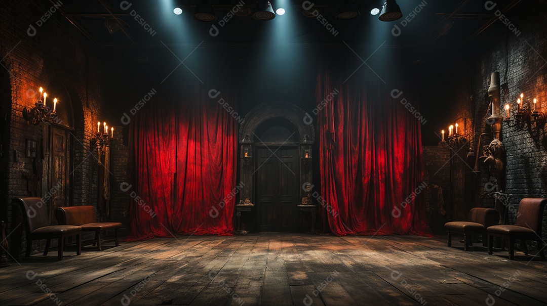 Paredes de tijolos de textura escuras nos bastidores do teatro