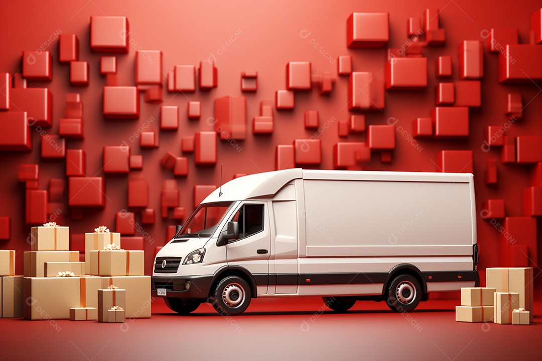 Vans de entrega com caixas de papel