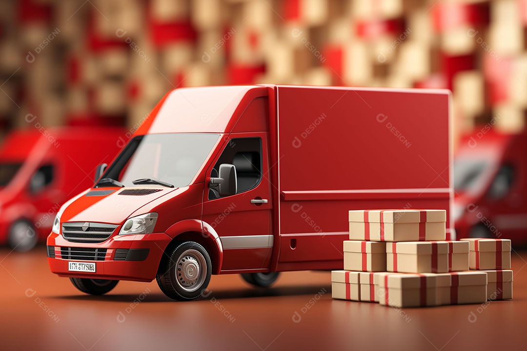 Vans de entrega com caixas de papel