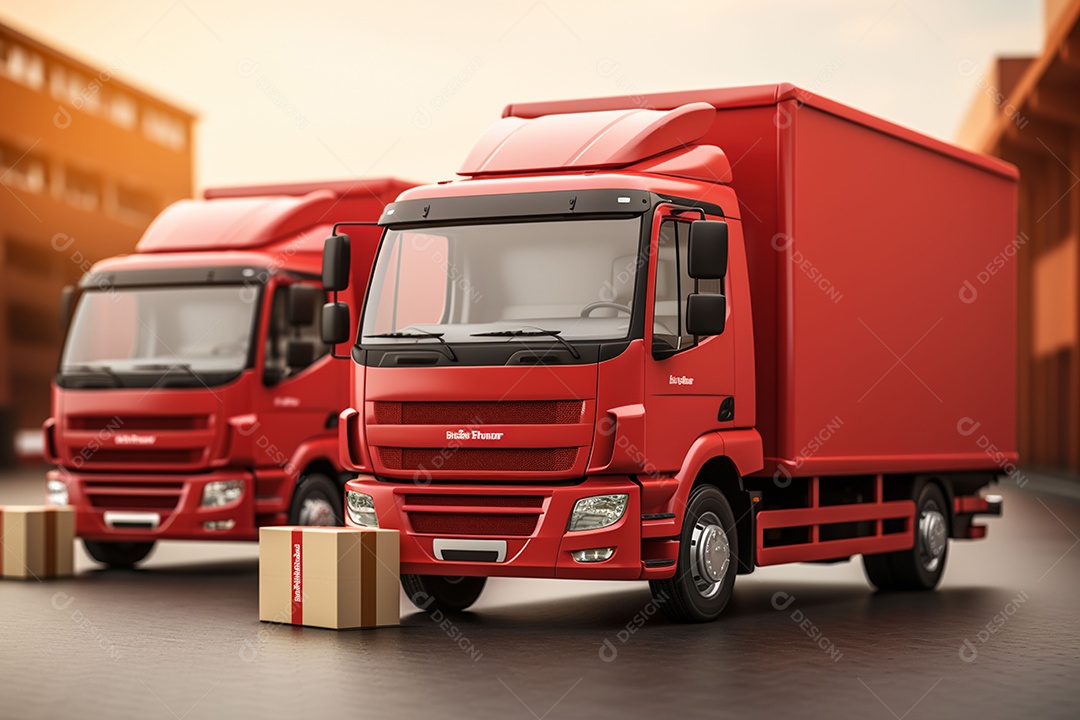 Vans de entrega com caixas de papel