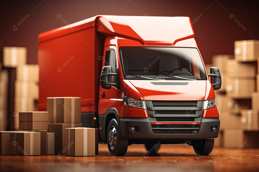 Vans de entrega com caixas de papel