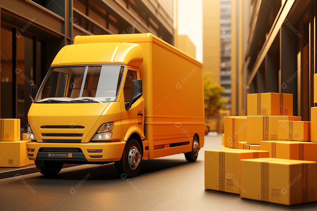 Vans de entrega com caixas de papel