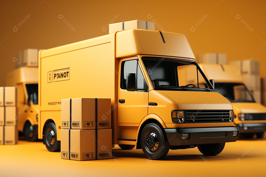 Vans de entrega com caixas de papel