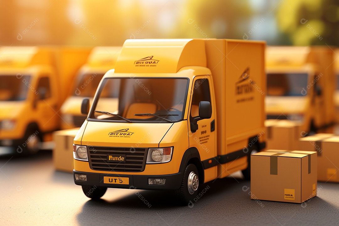 Vans de entrega com caixas de papel