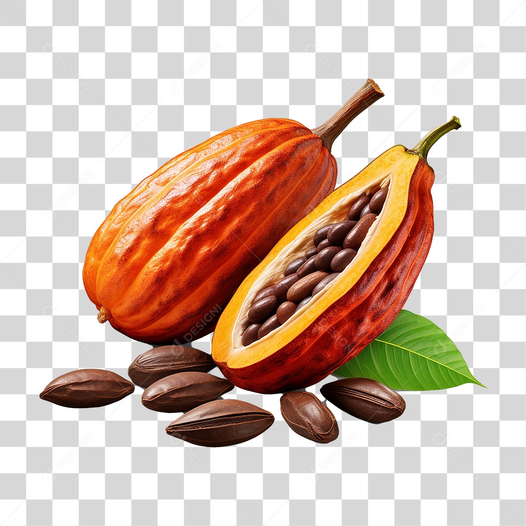 Fruta Cacau Aberto com Sementes PNG Transparente