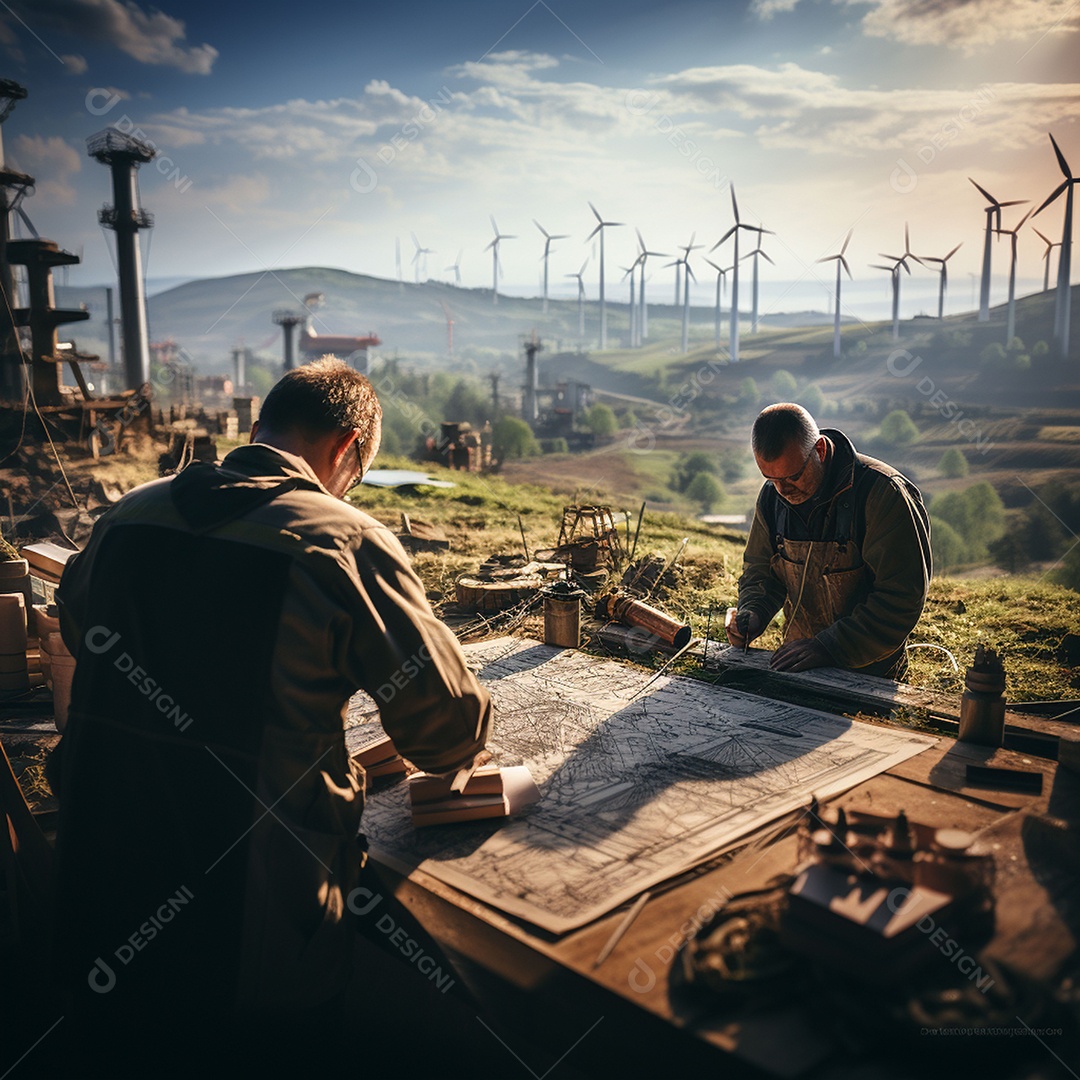 Engenheiro trabalhando em eletricidade eólica