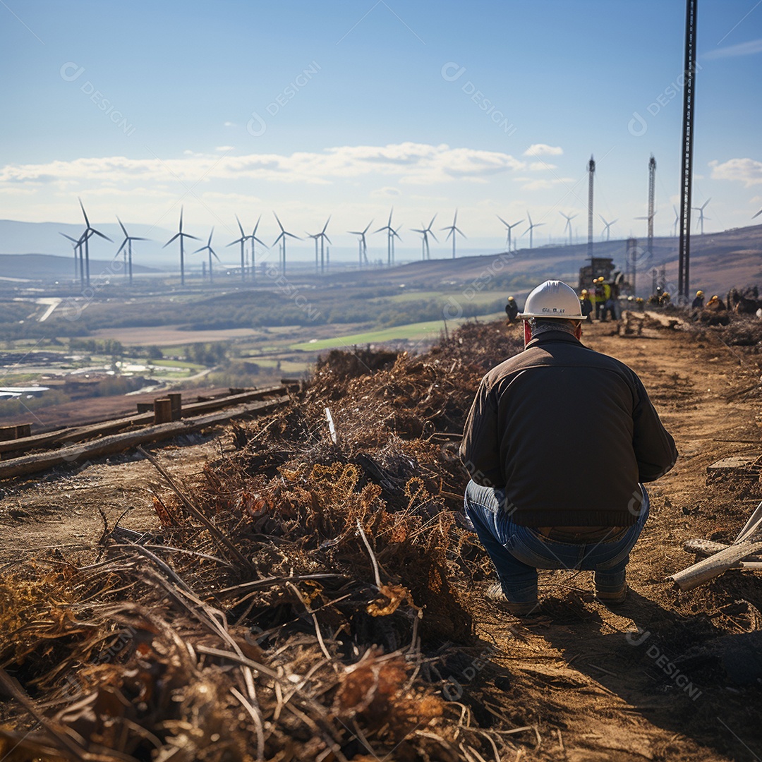 Engenheiro trabalhando em eletricidade eólica