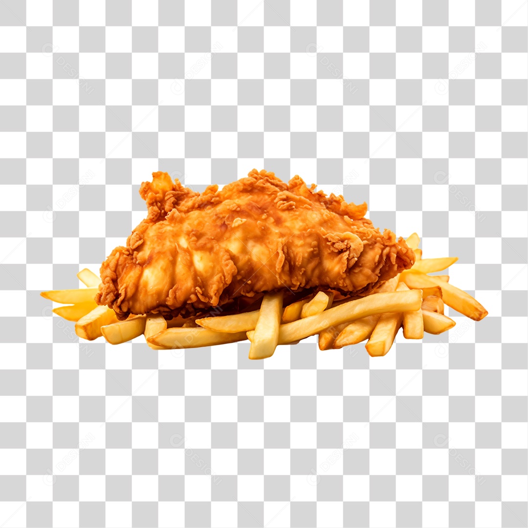 Porção de Frango Frito com Batata PNG Transparente