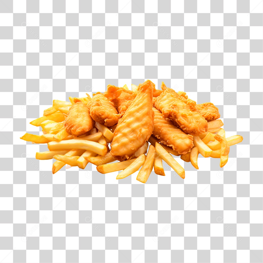Porção de Frango Frito com Batatas PNG Transparente