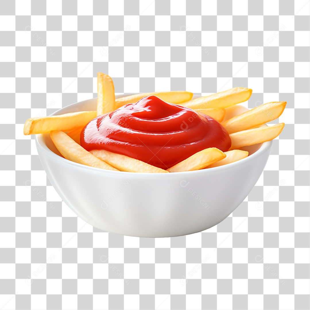 Porção de Batatas Fritas com Molho PNG Transparente