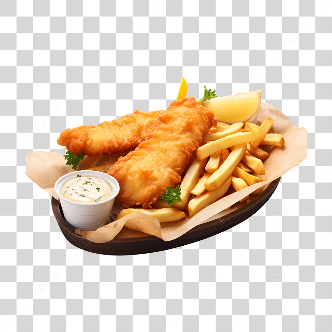 Porção de Frango Frito com Batatas PNG Transparente