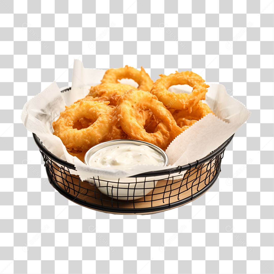 Porção de Anel de Cebolas Fritas PNG Transparente