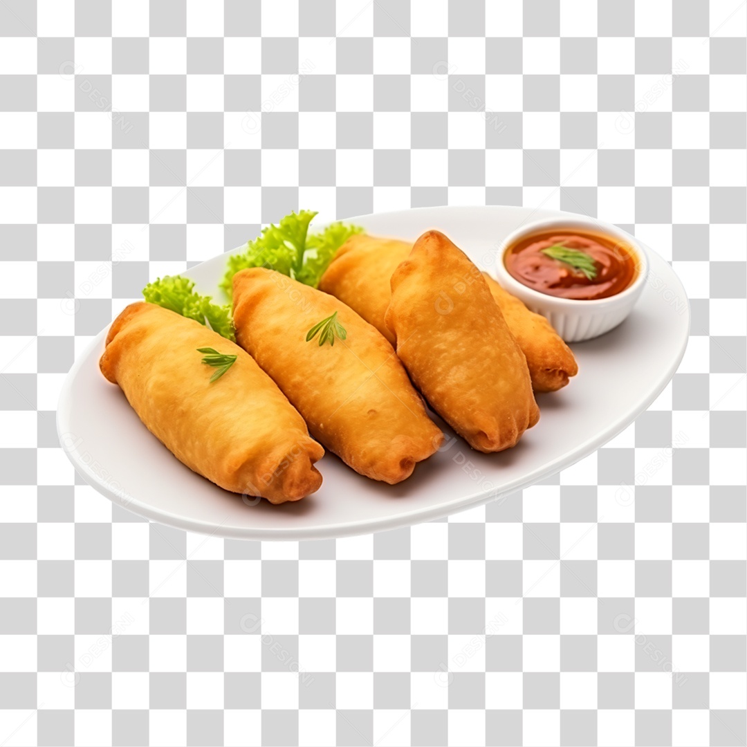 Salgados Fritos com Molho PNG Transparente