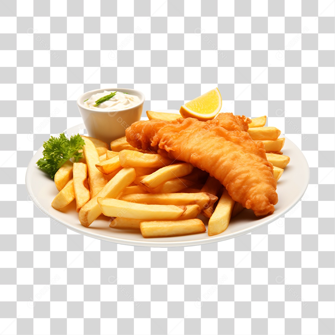 Porção de Batatas com Frango Frito PNG Transparente