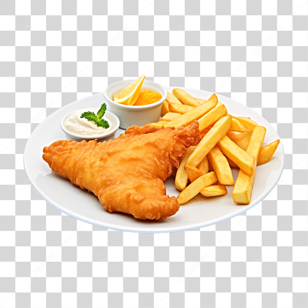 Porção de Batatas com Frango Frito PNG Transparente