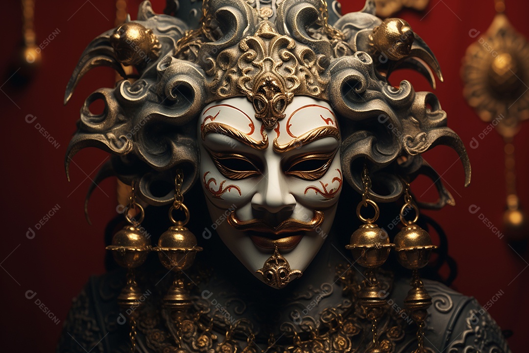 Retrato de moda com máscara no carnaval