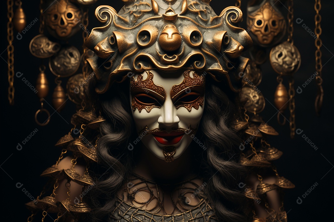 Retrato de moda com máscara no carnaval