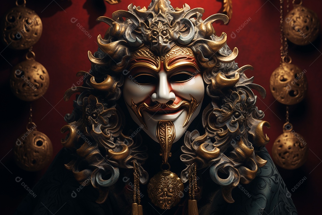 Retrato de moda com máscara no carnaval