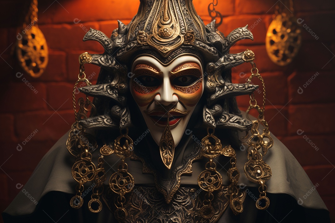 Retrato de moda com máscara no carnaval