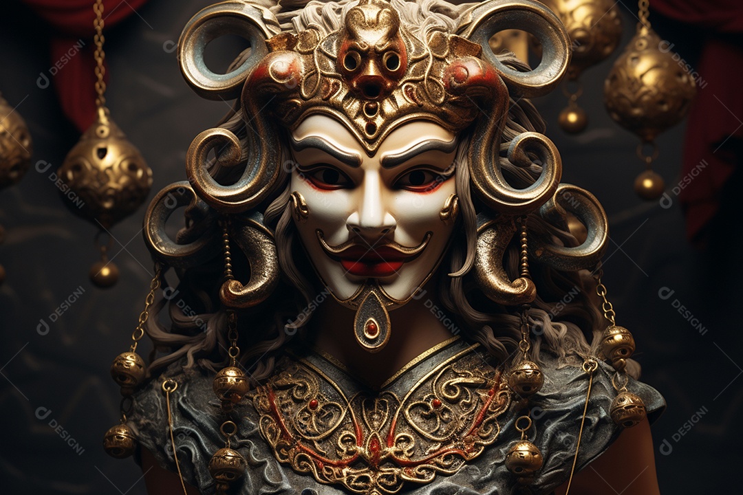 Retrato de moda com máscara no carnaval