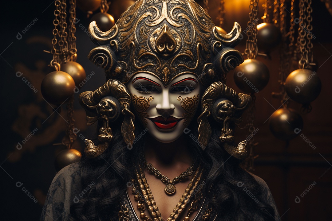 Retrato de moda com máscara no carnaval