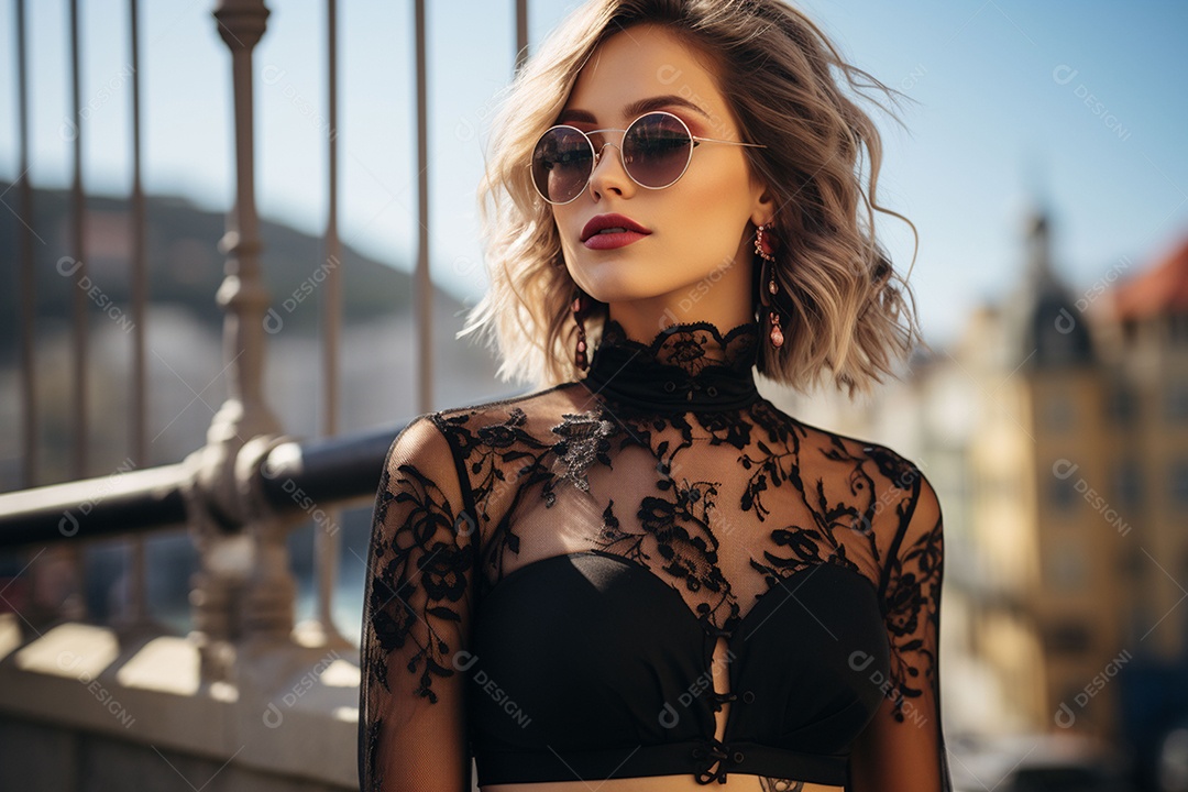 Garota hipster linda e estilosa com uma tatuagem